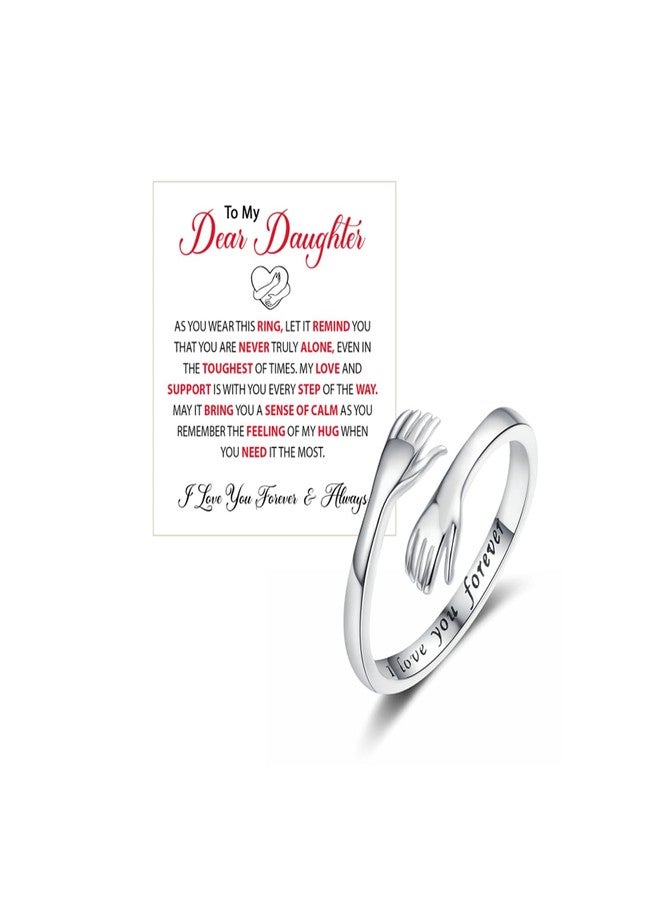 DivaGlamz To My Daughter Hug Hope Rings, I Love You Foreve Motivational Stainless Steel Spiral Wrap Twist Open Adjustable Healing Ring Inspirational Gift Jewelry (Daughter engraving) - Image 1